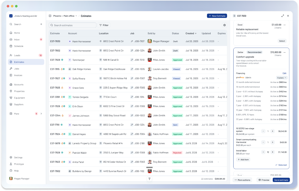 Podium estimate with embedded financing options